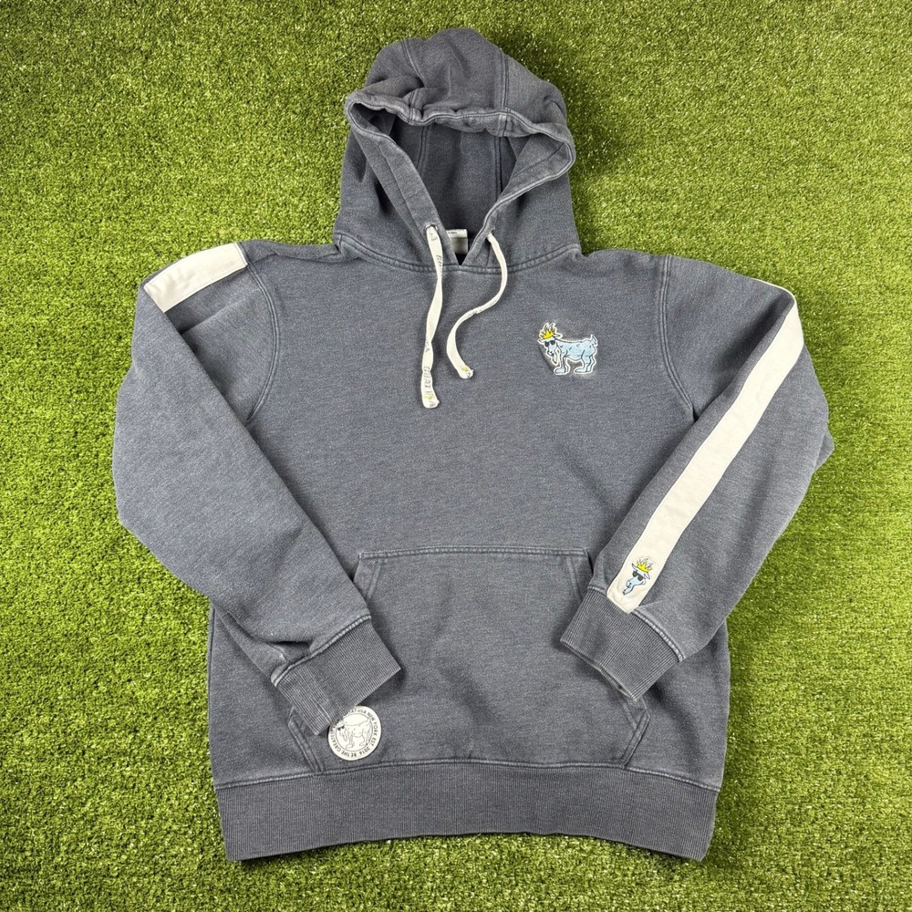 GOAT USA Mens Small Charcoal Grey Pullover Hoodie Sweatshirt Side Stripe Logo